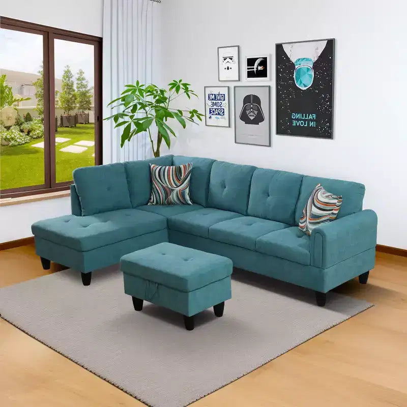 Set divano in ciniglia e velluto, 3 pezzi, marrone/grigio/verde/rosso/bianco, posti fino a 7 persone
