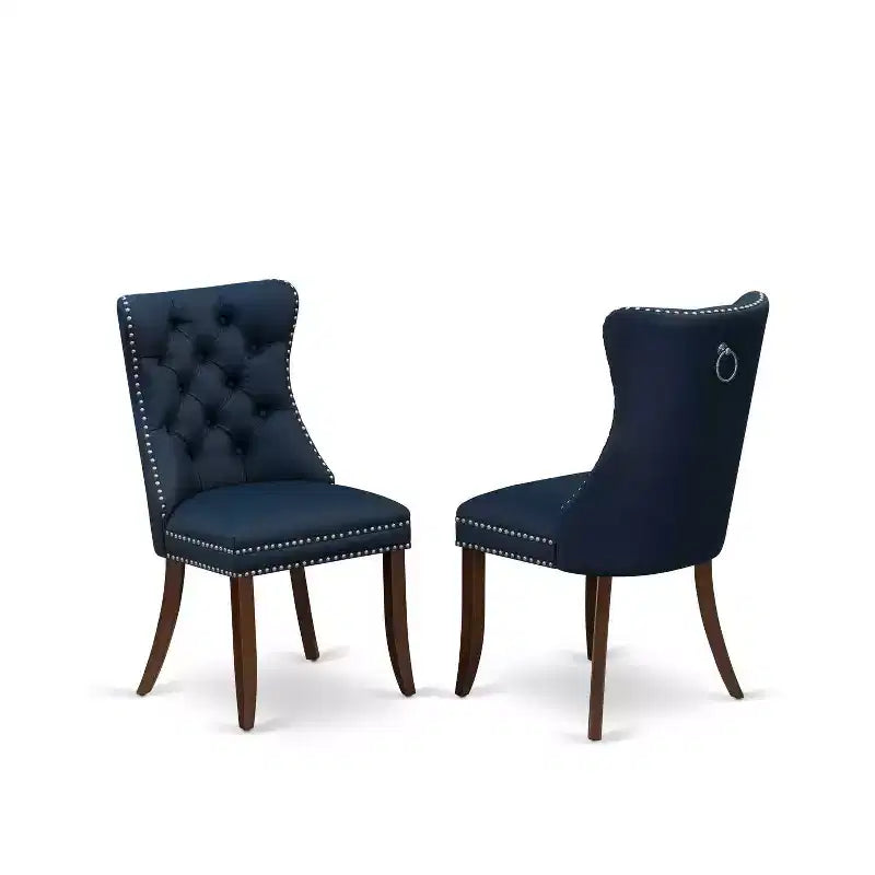 Sedia da pranzo Parsons antica in noce/mogano con bottoni capitonné, set da 2
