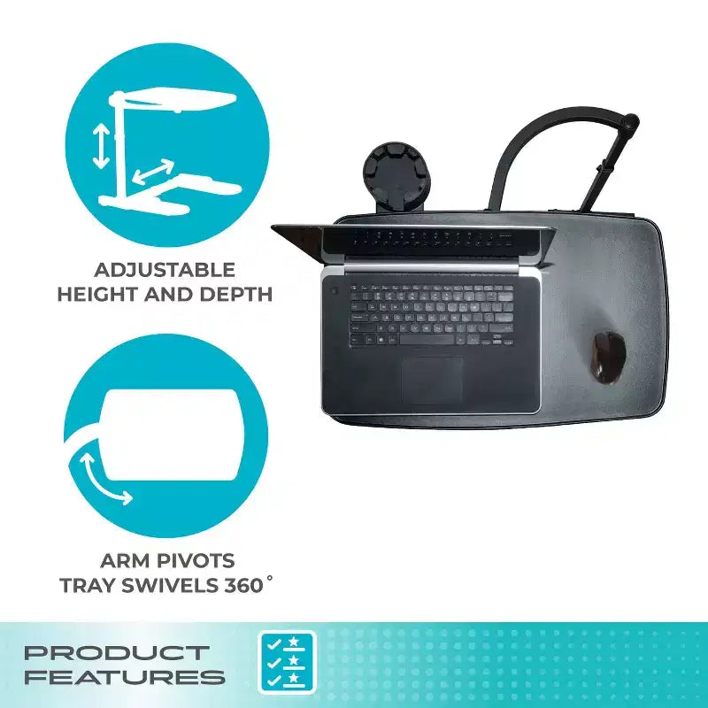 Stander Wonder Tray, Vassoio TV Girevole Regolabile e Scrivania per Laptop con Portabicchieri e Supporti per Laptop, XL, Nero