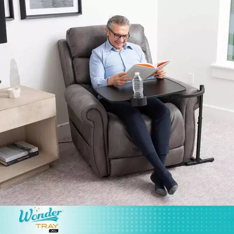 Stander Wonder Tray, Vassoio TV Girevole Regolabile e Scrivania per Laptop con Portabicchieri e Supporti per Laptop, XL, Nero