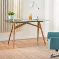 Scrivania in legno di acacia con piano in vetro naturale/verde, 1 persona