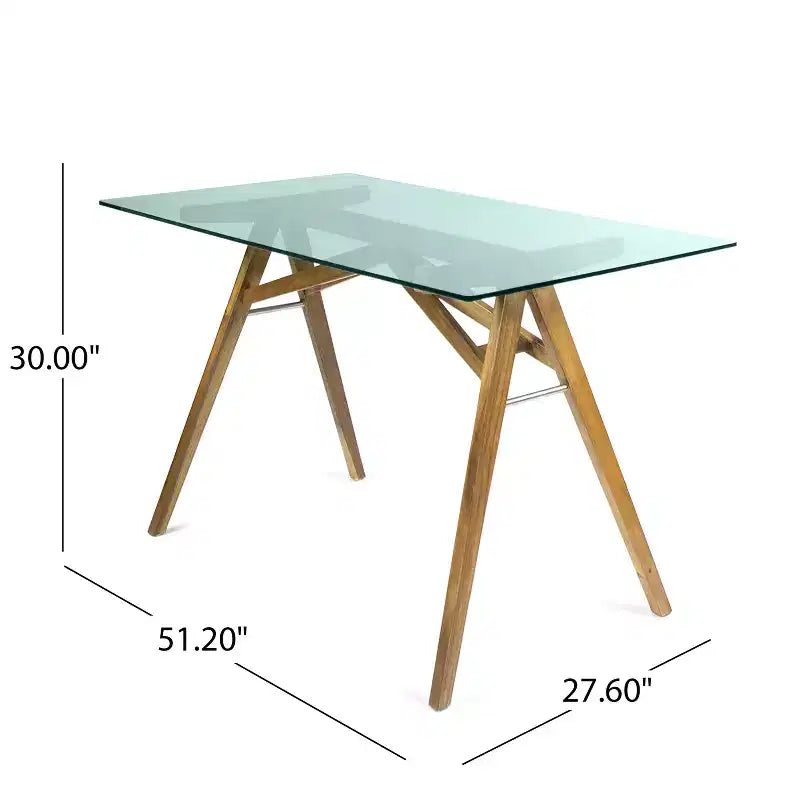 Scrivania in legno di acacia con piano in vetro naturale/verde, 1 persona