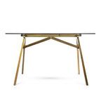 Scrivania in legno di acacia con piano in vetro naturale/verde, 1 persona
