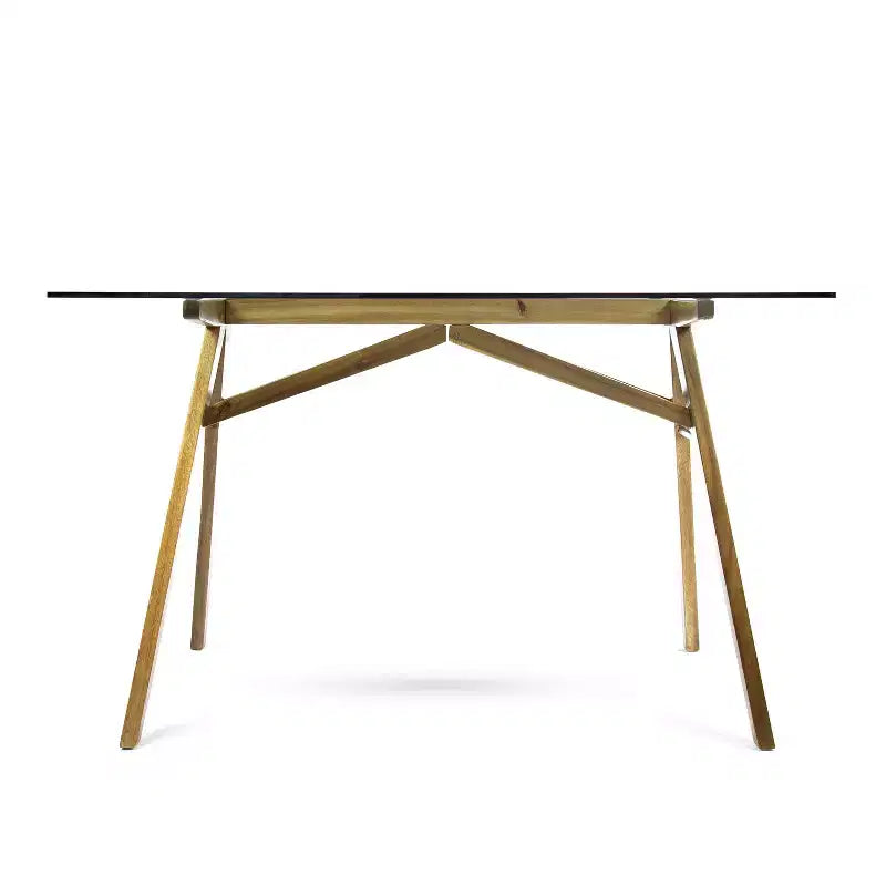 Scrivania in legno di acacia con piano in vetro naturale/verde, 1 persona