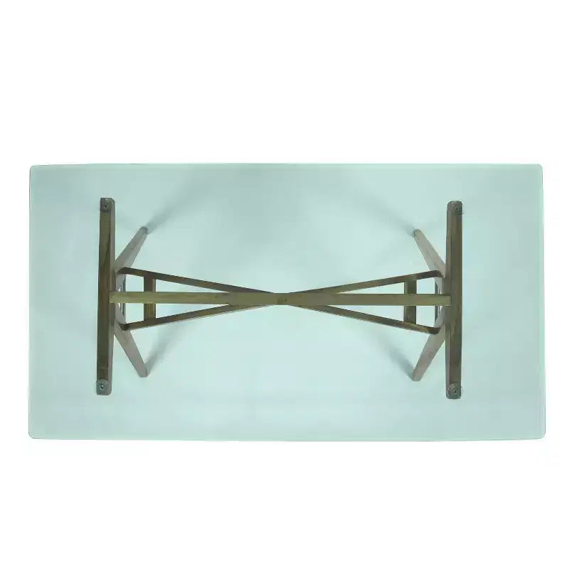 Scrivania in legno di acacia con piano in vetro naturale/verde, 1 persona