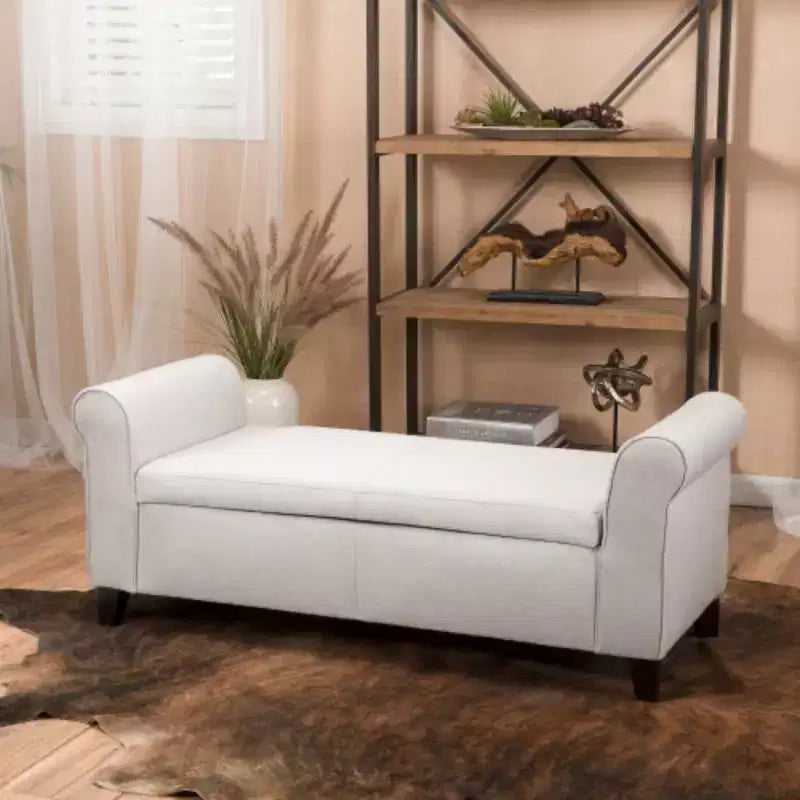 Panca contenitore imbottita bianca con braccioli arrotolati: Dimensioni 50.00 x 20.50 x 19.50 pollici