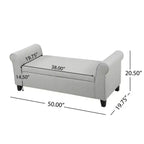 Panca contenitore imbottita bianca con braccioli arrotolati: Dimensioni 50.00 x 20.50 x 19.50 pollici