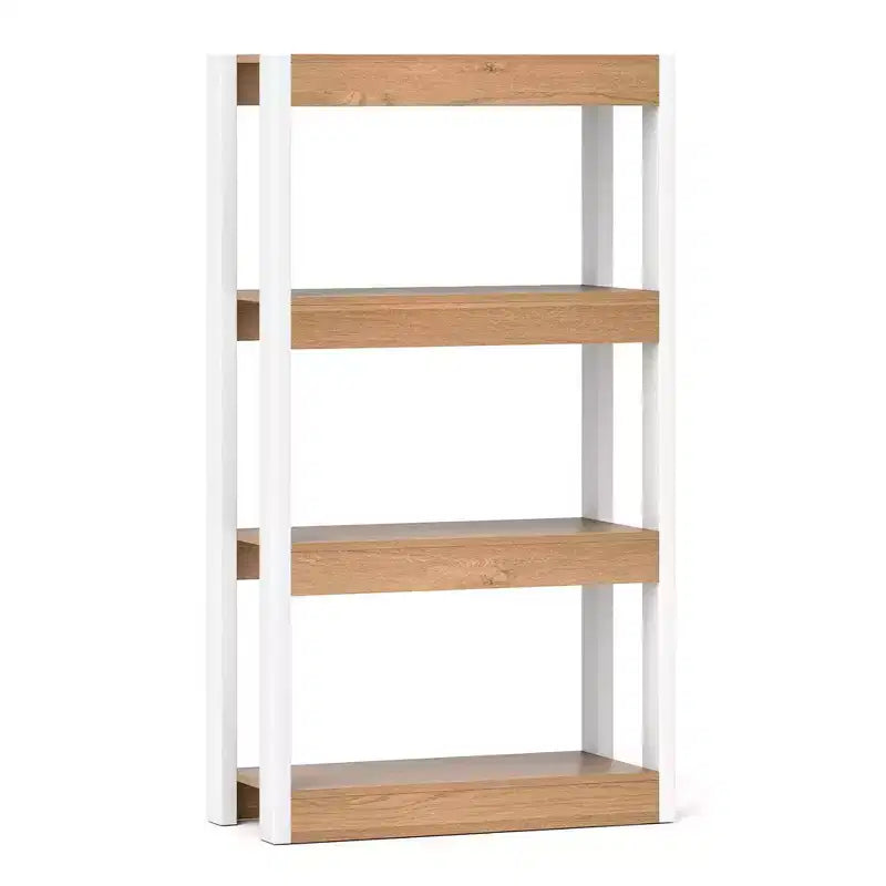 Costway 1/2 PEZZI Libreria a 4 Ripiani in Legno con Doppio Kit Antiribaltamento, Scaffale Aperto Naturale/Marrone