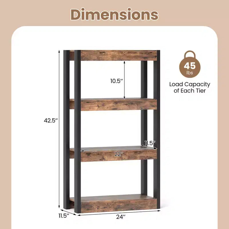 Costway 1/2 PEZZI Libreria a 4 Ripiani in Legno con Doppio Kit Antiribaltamento, Scaffale Aperto Naturale/Marrone