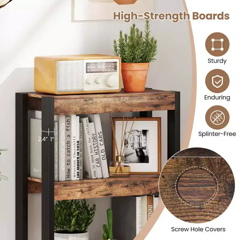 Costway 1/2 PEZZI Libreria a 4 Ripiani in Legno con Doppio Kit Antiribaltamento, Scaffale Aperto Naturale/Marrone