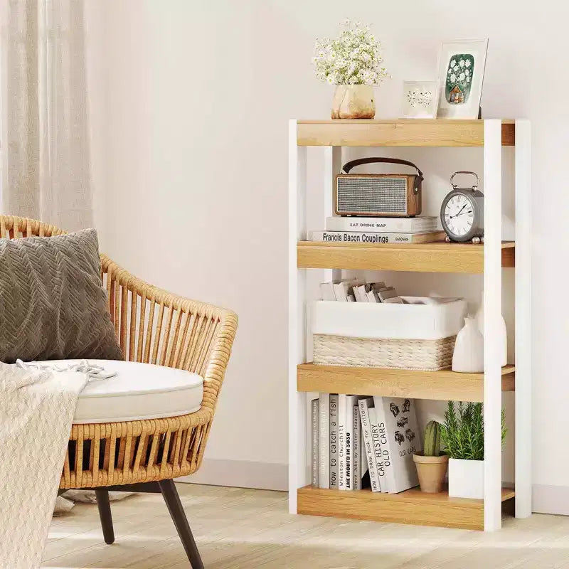 Costway 1/2 PEZZI Libreria a 4 Ripiani in Legno con Doppio Kit Antiribaltamento, Scaffale Aperto Naturale/Marrone