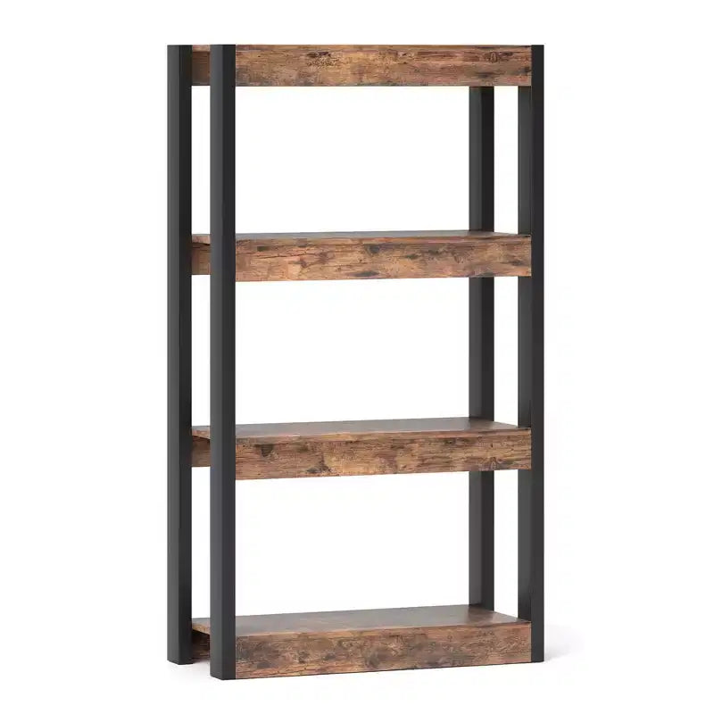 Costway 1/2 PEZZI Libreria a 4 Ripiani in Legno con Doppio Kit Antiribaltamento, Scaffale Aperto Naturale/Marrone
