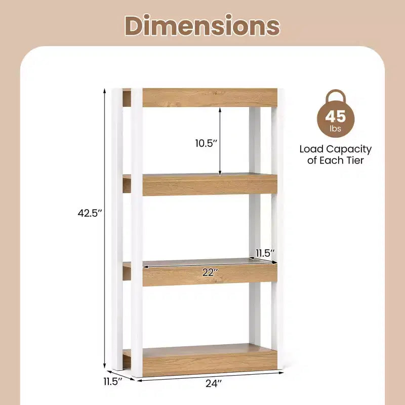 Costway 1/2 PEZZI Libreria a 4 Ripiani in Legno con Doppio Kit Antiribaltamento, Scaffale Aperto Naturale/Marrone