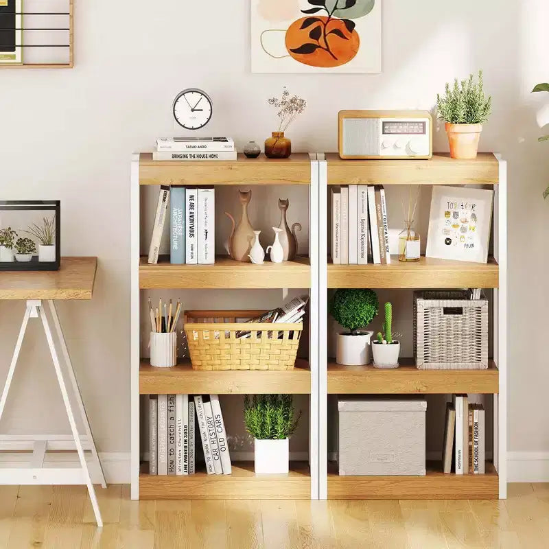 Costway 1/2 PEZZI Libreria a 4 Ripiani in Legno con Doppio Kit Antiribaltamento, Scaffale Aperto Naturale/Marrone
