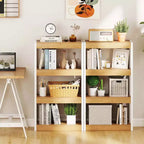 Costway 1/2 PEZZI Libreria a 4 Ripiani in Legno con Doppio Kit Antiribaltamento, Scaffale Aperto Naturale/Marrone