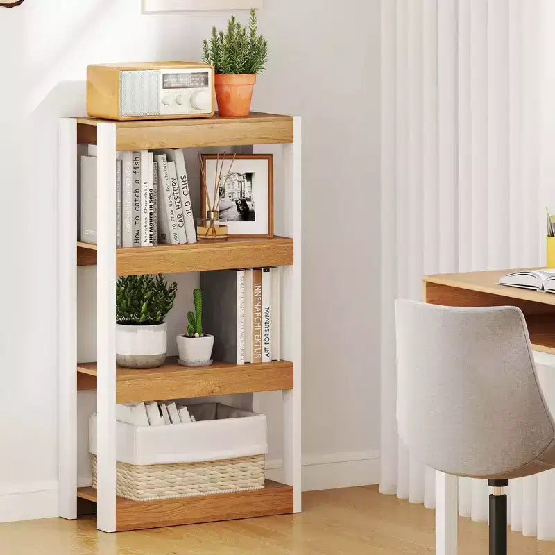 Costway 1/2 PEZZI Libreria a 4 Ripiani in Legno con Doppio Kit Antiribaltamento, Scaffale Aperto Naturale/Marrone