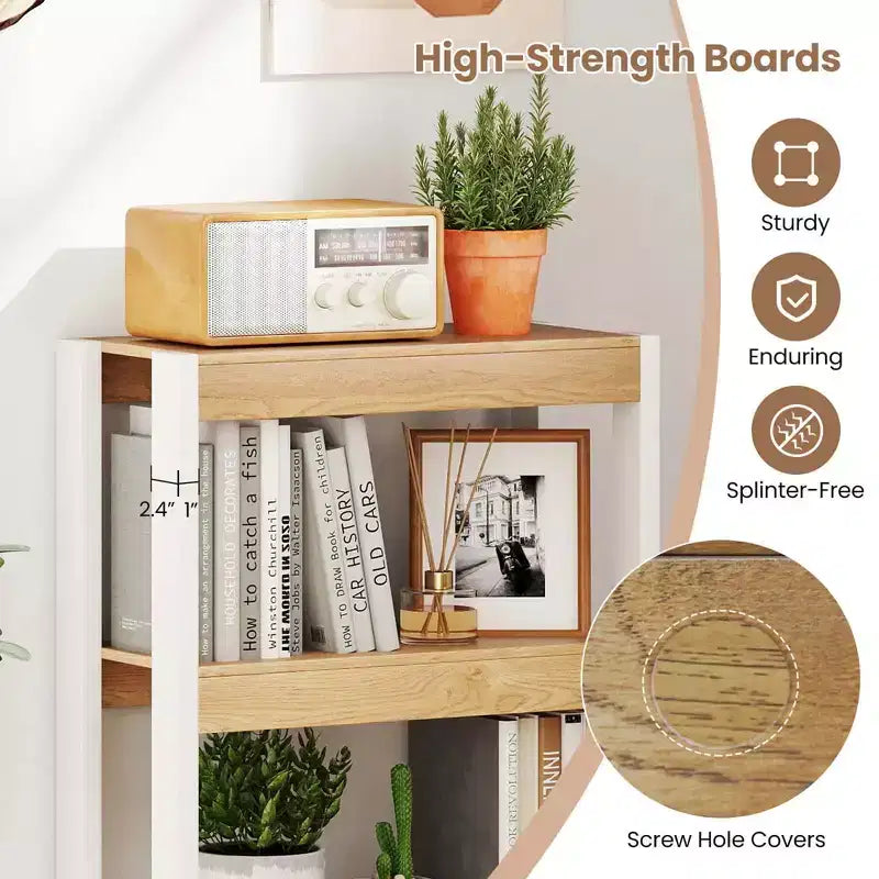 Costway 1/2 PEZZI Libreria a 4 Ripiani in Legno con Doppio Kit Antiribaltamento, Scaffale Aperto Naturale/Marrone