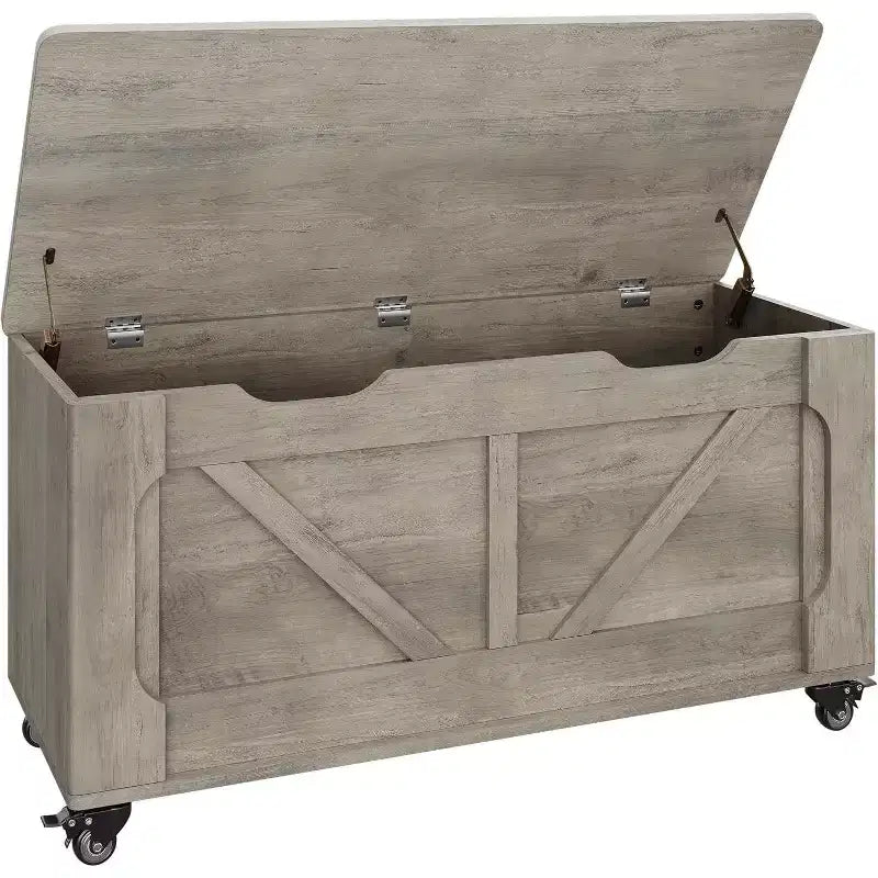 Panca Contenitore in Legno Grigio con Ruote – 2 Posti