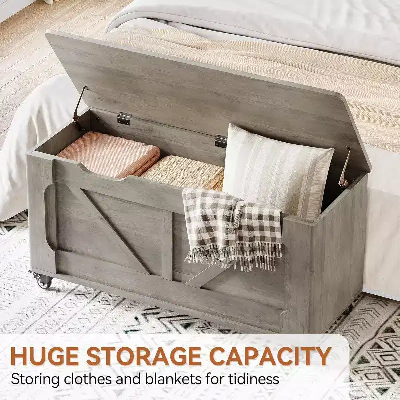 Panca Contenitore in Legno Grigio con Ruote – 2 Posti