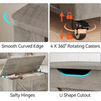 Panca Contenitore in Legno Grigio con Ruote – 2 Posti