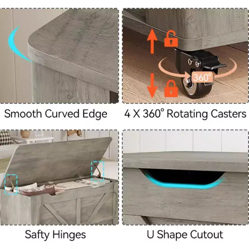 Panca Contenitore in Legno Grigio con Ruote – 2 Posti