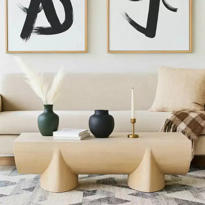 Tavolino da Caffè in Legno di Mango Marrone, Doppia Base, 122 cm