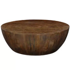 Tavolino rotondo marrone, legno di mango, 1 posto, base contenitore