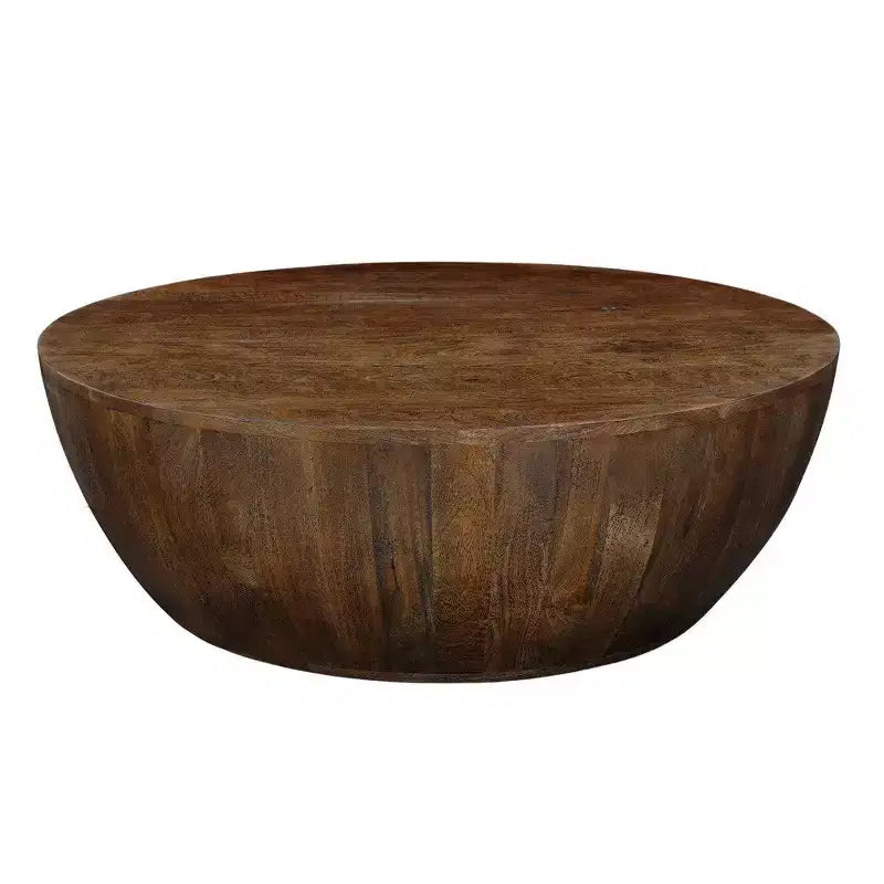 Tavolino rotondo marrone, legno di mango, 1 posto, base contenitore