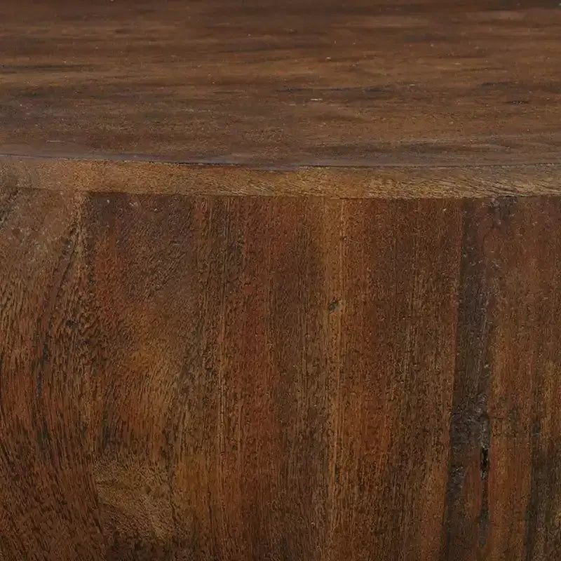 Tavolino rotondo marrone, legno di mango, 1 posto, base contenitore