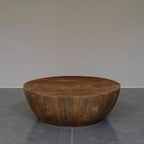 Tavolino rotondo marrone, legno di mango, 1 posto, base contenitore