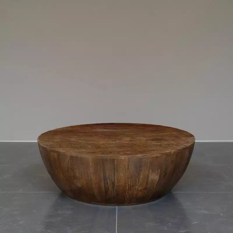Tavolino rotondo marrone, legno di mango, 1 posto, base contenitore