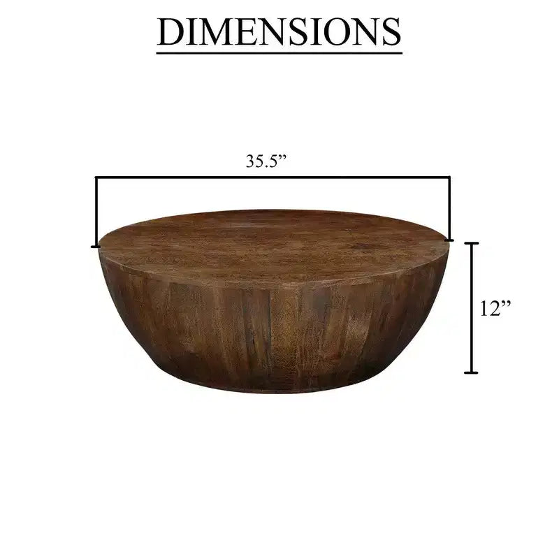 Tavolino rotondo marrone, legno di mango, 1 posto, base contenitore