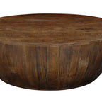 Tavolino rotondo marrone, legno di mango, 1 posto, base contenitore