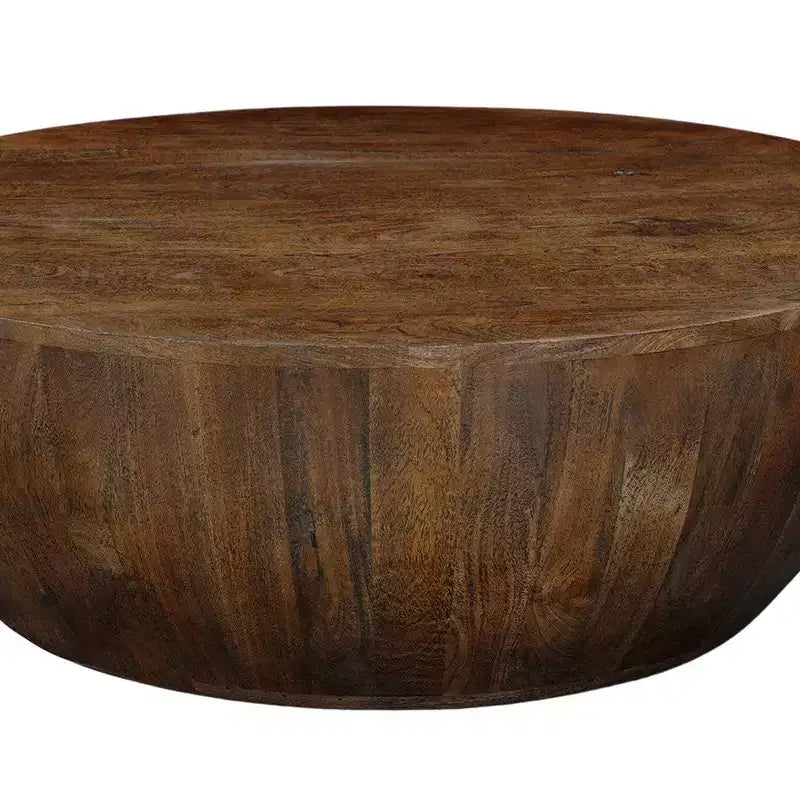 Tavolino rotondo marrone, legno di mango, 1 posto, base contenitore