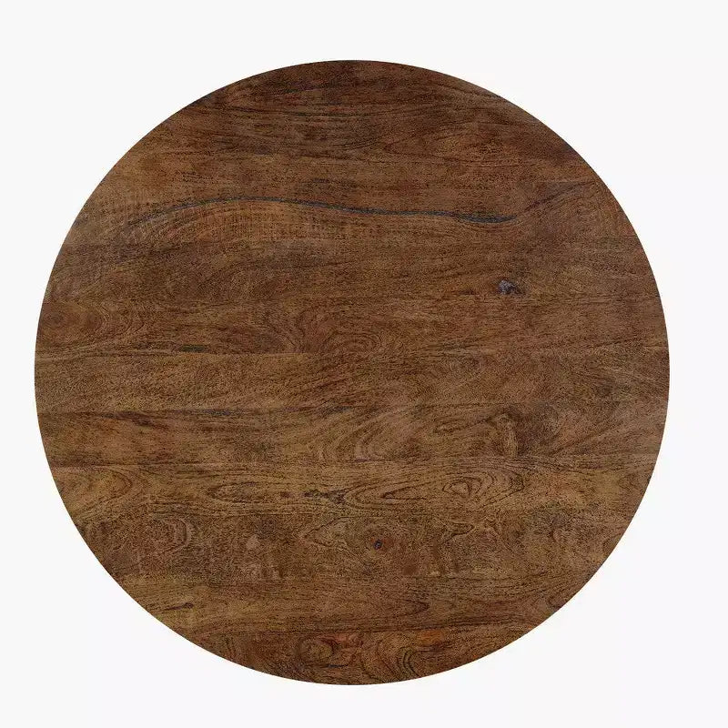 Tavolino rotondo marrone, legno di mango, 1 posto, base contenitore