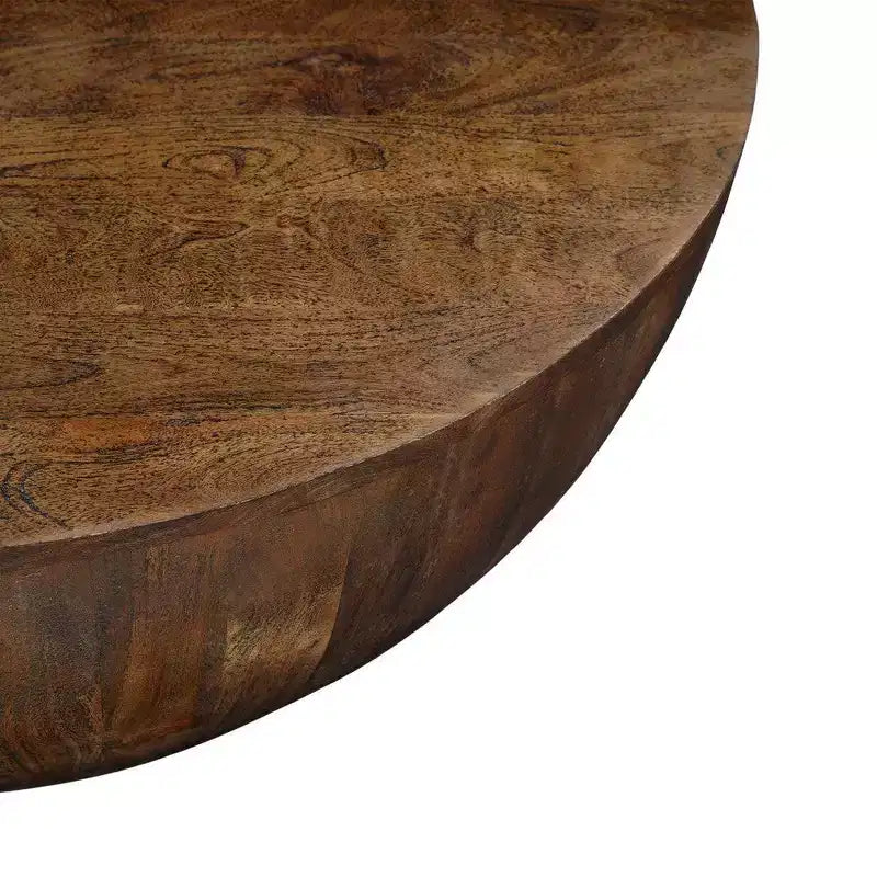 Tavolino rotondo marrone, legno di mango, 1 posto, base contenitore