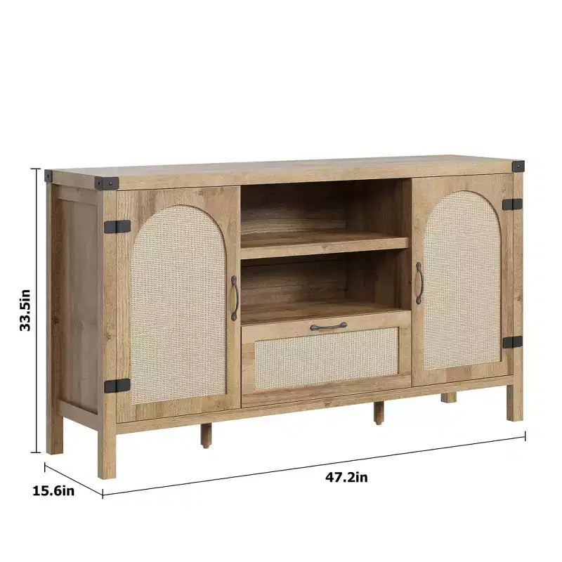 47.2 Credenza da Buffet Rustica - Madia da Cucina in Rattan con Contenitore per Soggiorno e Ingresso, Naturale