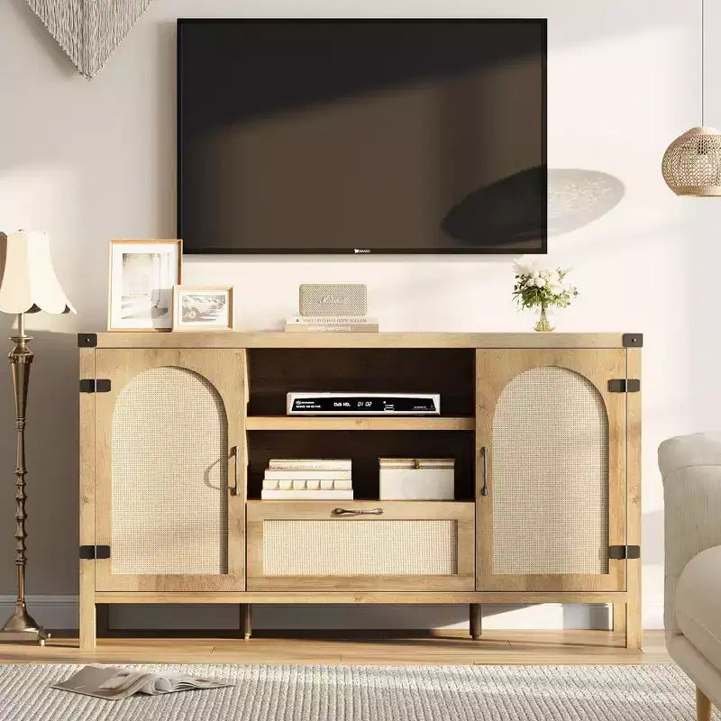 47.2 Credenza da Buffet Rustica - Madia da Cucina in Rattan con Contenitore per Soggiorno e Ingresso, Naturale