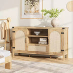 47.2 Credenza da Buffet Rustica - Madia da Cucina in Rattan con Contenitore per Soggiorno e Ingresso, Naturale