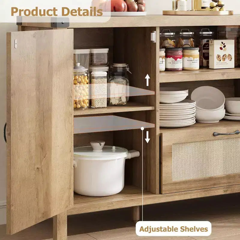 47.2 Credenza da Buffet Rustica - Madia da Cucina in Rattan con Contenitore per Soggiorno e Ingresso, Naturale