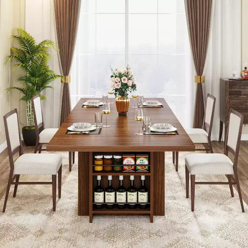 Lantine Farmhouse, tavolo da pranzo per 4-6 persone, 160 cm, tavolo da pranzo rettangolare con contenitore per cucina, soggiorno