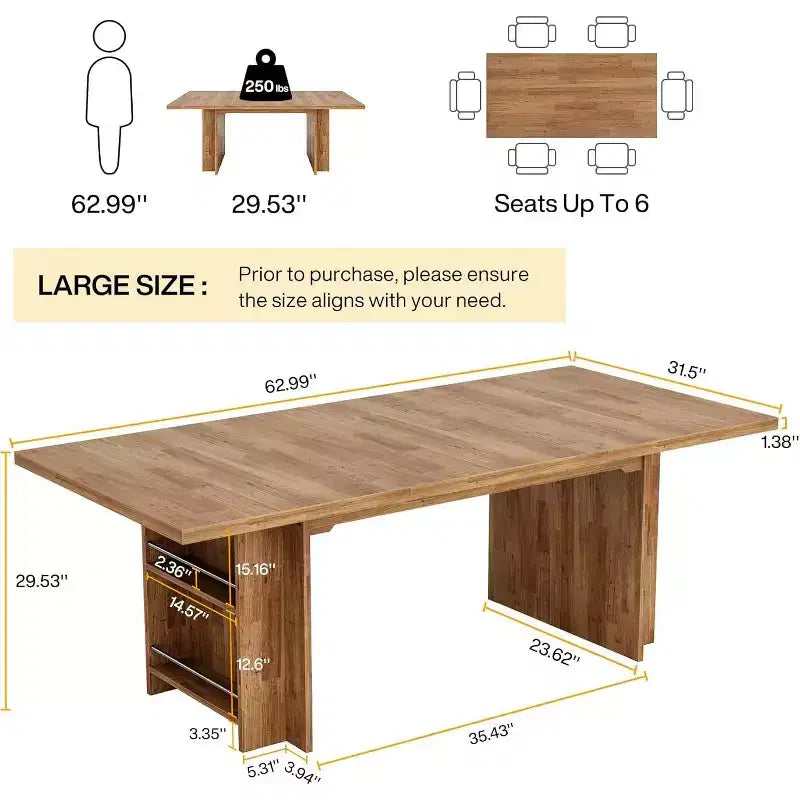 Lantine Farmhouse, tavolo da pranzo per 4-6 persone, 160 cm, tavolo da pranzo rettangolare con contenitore per cucina, soggiorno