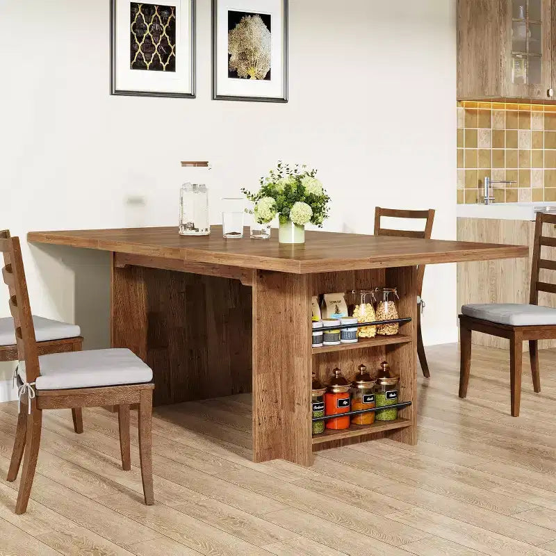 Lantine Farmhouse, tavolo da pranzo per 4-6 persone, 160 cm, tavolo da pranzo rettangolare con contenitore per cucina, soggiorno