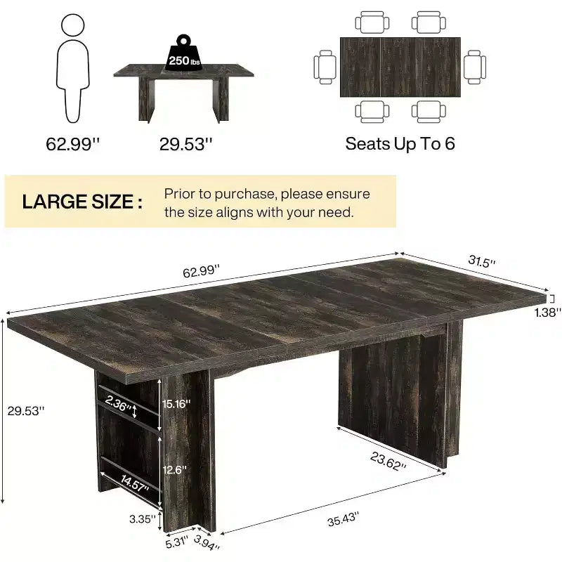 Lantine Farmhouse, tavolo da pranzo per 4-6 persone, 160 cm, tavolo da pranzo rettangolare con contenitore per cucina, soggiorno