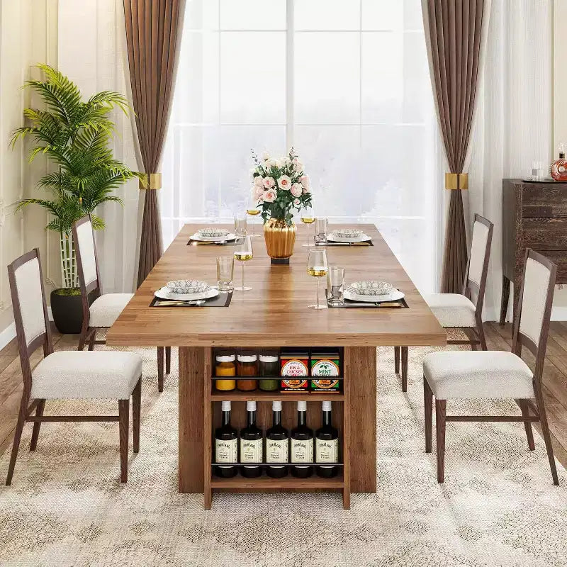 Lantine Farmhouse, tavolo da pranzo per 4-6 persone, 160 cm, tavolo da pranzo rettangolare con contenitore per cucina, soggiorno