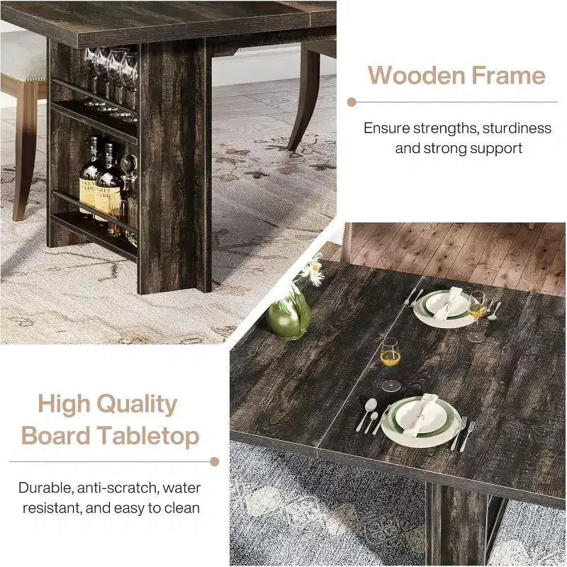 Lantine Farmhouse, tavolo da pranzo per 4-6 persone, 160 cm, tavolo da pranzo rettangolare con contenitore per cucina, soggiorno