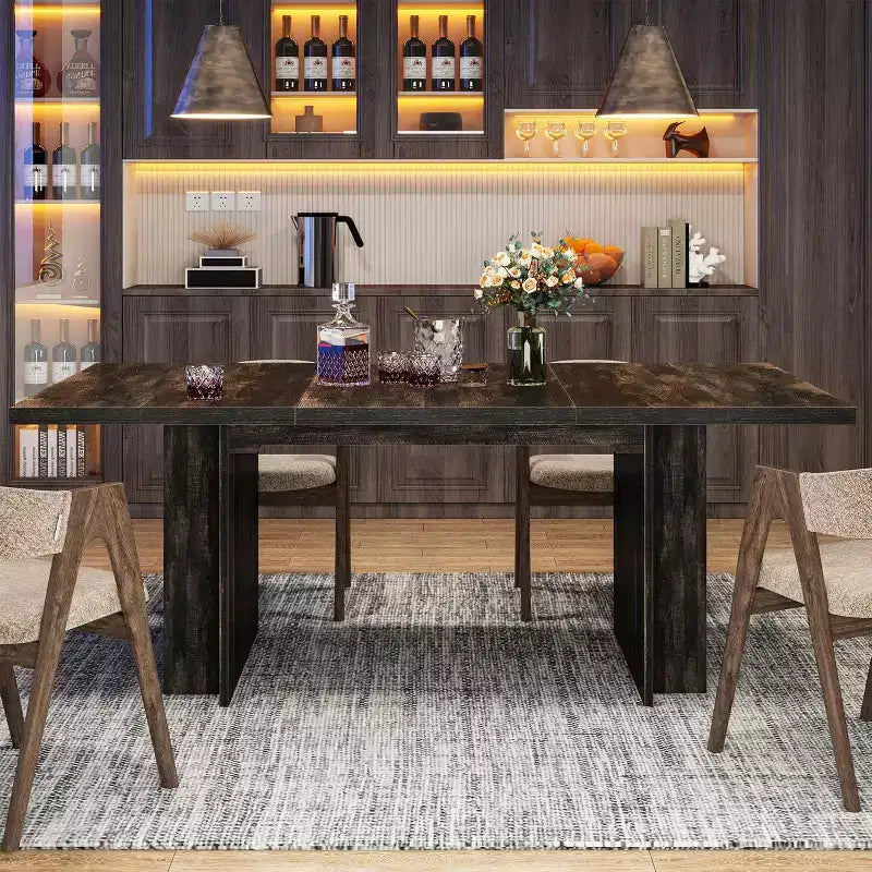Lantine Farmhouse, tavolo da pranzo per 4-6 persone, 160 cm, tavolo da pranzo rettangolare con contenitore per cucina, soggiorno