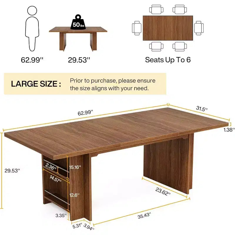Lantine Farmhouse, tavolo da pranzo per 4-6 persone, 160 cm, tavolo da pranzo rettangolare con contenitore per cucina, soggiorno