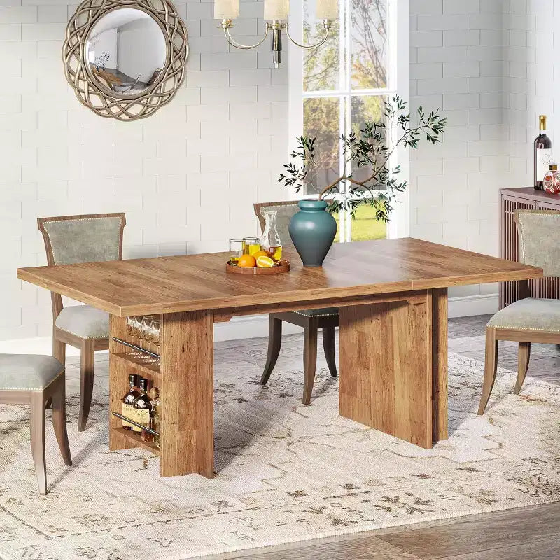 Lantine Farmhouse, tavolo da pranzo per 4-6 persone, 160 cm, tavolo da pranzo rettangolare con contenitore per cucina, soggiorno