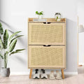 Shoe Racks/Cabinet - Hidden Shoe Storage with 2 Flip Rattan Flip-Drawer and Anti-Tip Design, 12-15 Pairs Storage Organizer